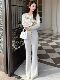 Hollin Knitted High-Waisted White Flared Pants for Women, Spring and Autumn 2025 New Fashion Versatile Stretchy Casual Long Pants