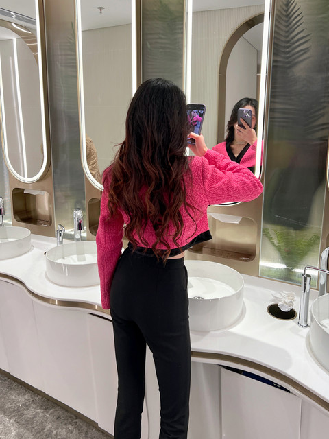 Hollinna woven pink small fragrant style short coat for women spring and autumn high-waisted versatile tops for small people