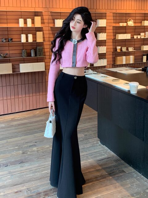 Hollin[Mermaid Ji]Skirt Black Hip Skirt High Waist Fishtail Skirt Women's Spring & Fall 2025 New Long Skirt