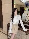 Hollin Bow Elegant Romantic French Satin White Shirt for Women Spring & Fall Bottoming V Neck Long-Sleeved Top for Women