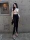 Hollinna Black Front-Slit Skinny Pants for Women, Spring and Autumn, Waist-Cinching, Slimming, High-Waisted, Hip-Lifting, Tight-Fitting Pencil Pants