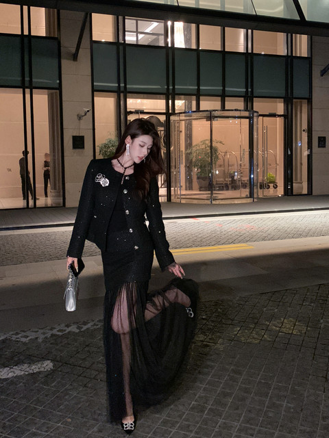 Hollinna Tweed-Style Suit Dress for Women, Spring and Autumn 2026 New Model, Light Luxury High-End Fashion, Wool Two-Piece Set