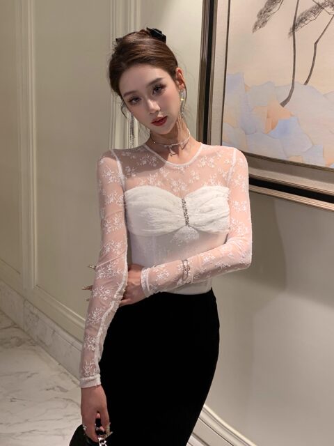 Hollinna sexy lace tube top women's spring and autumn original design high-end lady style slim bottoming shirt