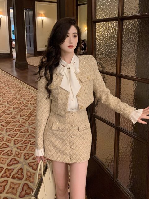 Hollinna French Socialite Style Tweed Suit Skirt for Women, Spring and Autumn 2025 New Fashion High-End Two-Piece Set