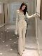 Hollin Knitted High-Waisted White Flared Pants for Women, Spring and Autumn 2025 New Fashion Versatile Stretchy Casual Long Pants