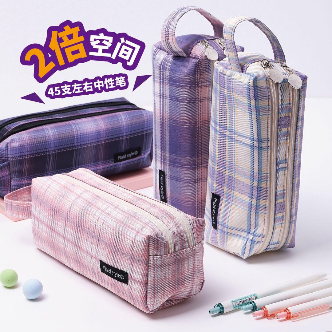 Simple Japanese style jk pencil bag junior high school student junior high school student double zipper large capacity girl cute pencil box canvas stationery storage bag net red high value tide ins style stationery box pencil bag