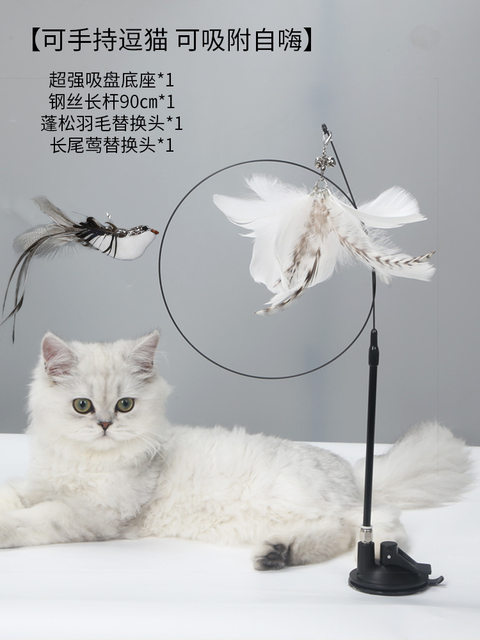 Integrity Handsome Cat Toy Cat Stick Strong Suction Cup Steel Wire Feather Pet Cat Supplies Toy Ball Artifact Bullet