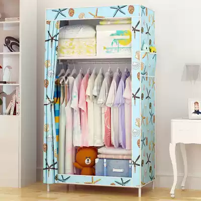 Simple commoner cabinet Single steel pipe fabric small wardrobe Dormitory simple modern economical assembled wardrobe storage cabinet
