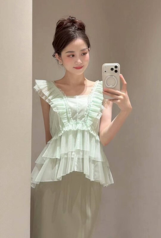 Snidel Domestic Store Genuine Direct Shipment Sheer Ruffle Sleeveless Shirt Swfb261180