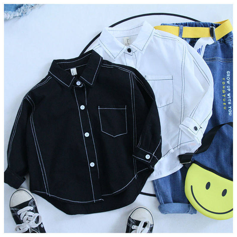 Children Long Sleeve Blouses Pure Cotton Shirt 2022 Spring Dress New Boy Loose 100 hitch Spring and Autumn Costume Tide