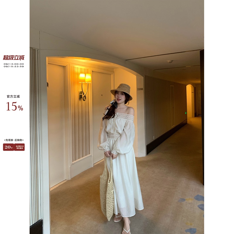 Ono Spicy Xyxy "Half a Day of Leisurely Life" Plus Size Hollow Lace Off-Shoulder Dress for Women Vacation Long Dress