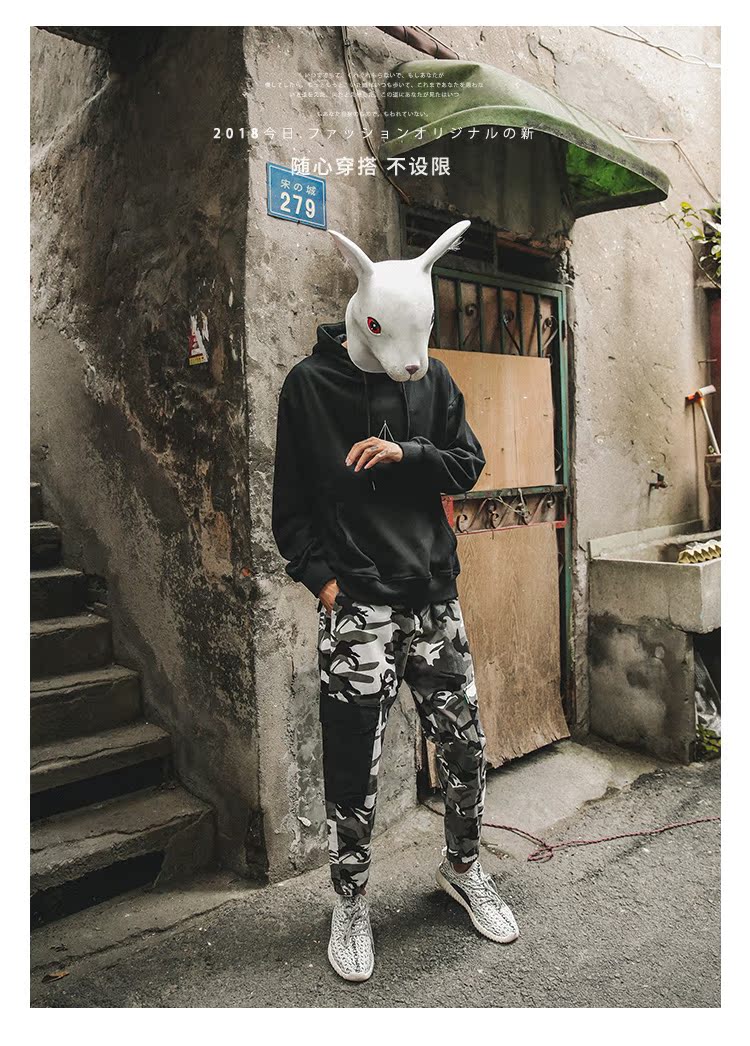 Rabbit Xiansen 2018 mùa thu áo len trùm đầu mới cho nam áo hoodie cộc tay
