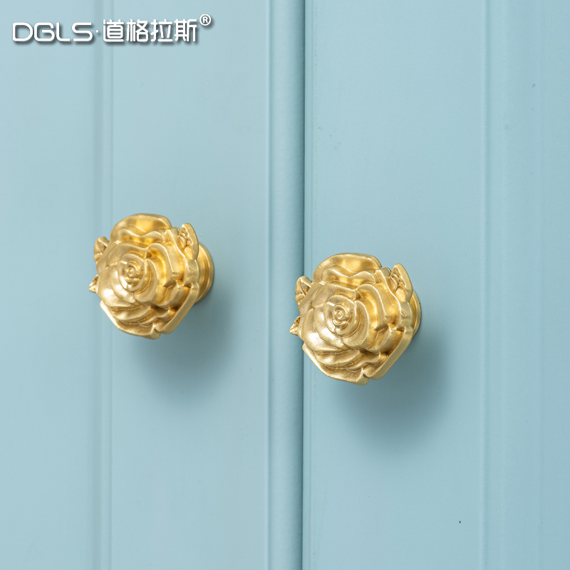 French European American Brass Handle Cabinet Door Cabinet Wardrobe Handle Golden Light Luxury New Chinese Style Pure Copper Handle