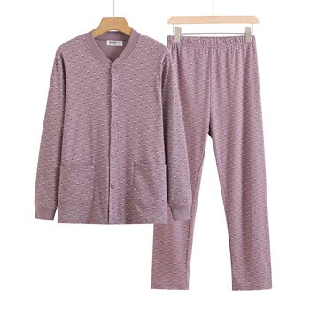 Middle-aged and elderly women's 100% cotton cardigan autumn coat autumn trousers set double-front buttoned mother's home wear pajamas pants