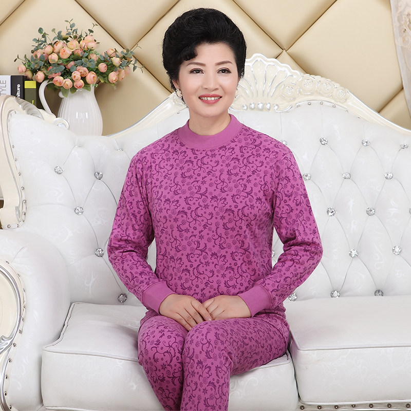 Medium-aged pure cotton thermal underwear suit Gats plus size Autumn clothes Autumn pants Ladies and semi-high collar cotton sweater 