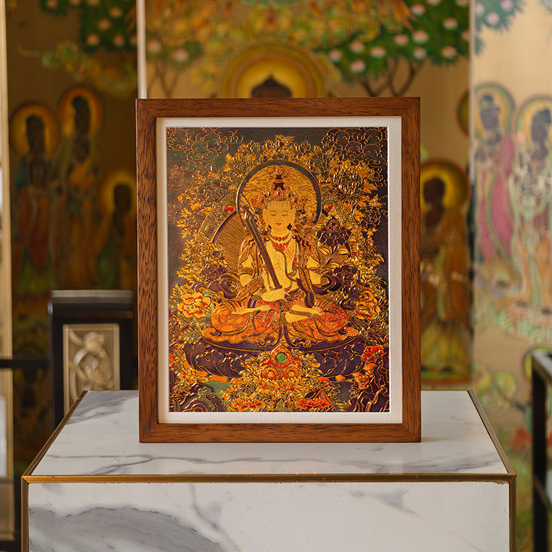 Liu Hua's Hand-Carved Copper Sculpture Painting, Authentic Void Treasure Thangka, Chinese-Style Tabletop Copper Plate Decorative Painting Ornament