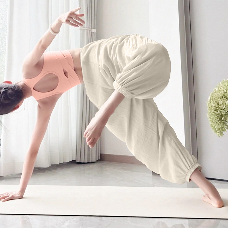 Cotton and Linen Yoga Pants, Lantern Pants, Comfortable, Breathable, Loose, Slimming, Beautiful Practice Pants, Suitable for Wearing Outside, Jogger-Style Sports Pants, Thin Version