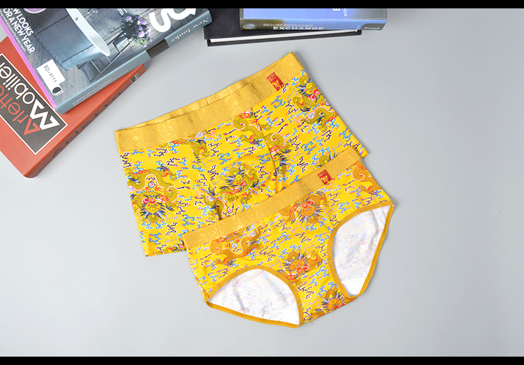 Vàng Trung Quốc Rồng Caber Carberi Cặp đôi Đồ lót Modal Cotton Men Boxer Nữ Tam giác 3973 5973 do lot nu