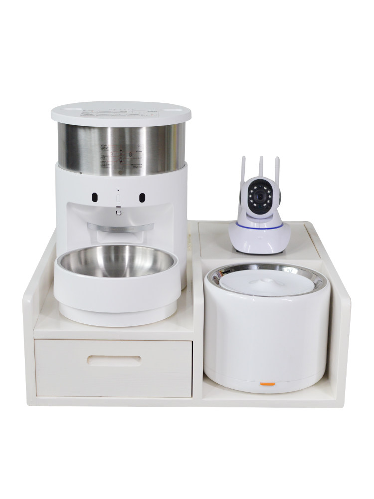 Small Pepe Intelligent Planet Feeding Machine Water Dispenser Combine Rack Table Dining Table Rack Cat Dog Bowl Solid Wood Rack Bowl