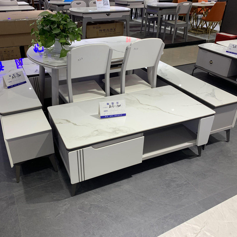New slate coffee table TV cabinet combination modern minimalist light gray and white small apartment light luxury home TV cabinet