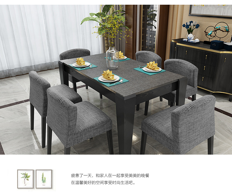 Bàn ăn đá lửa kết hợp bàn ăn Bắc Âu và ghế ăn hiện đại tối giản bằng đá cẩm thạch hình chữ nhật bàn ăn gỗ rắn - Bàn bàn học nhỏ gọn