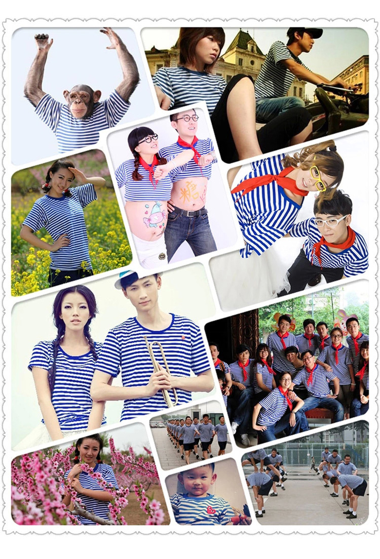 Mùa hè biển linh hồn áo sơ mi nam ngắn tay t-shirt hải quân tùy chỉnh phù hợp với phong cách hải quân cotton nửa tay màu xanh và trắng sọc những người yêu thích áo đôi nam nữ