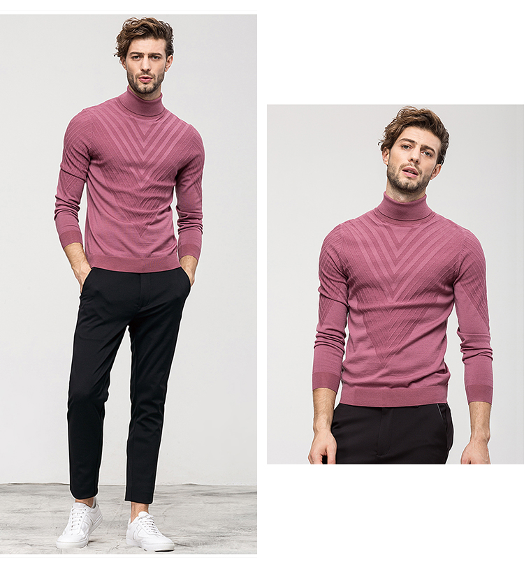 2018 mới 16-pin jacquard craft mùa đông nam áo len cao cổ áo len áo thun nam cao cấp