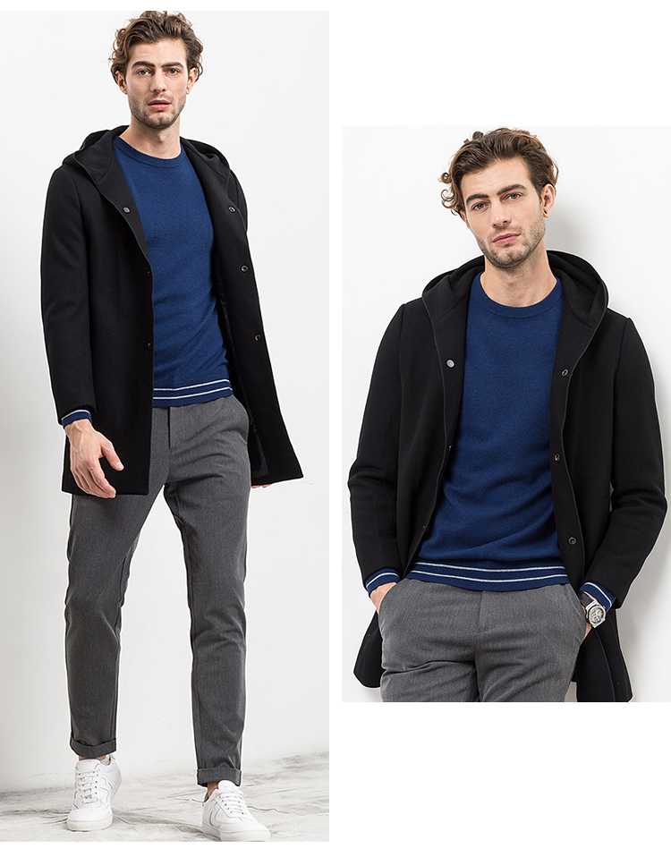 Ý Mùa đông 30% Cashmere 70% Len cao cấp Sợi nam Áo len cổ tròn Hàng dệt kim DAZ507 áo khoác jean nam