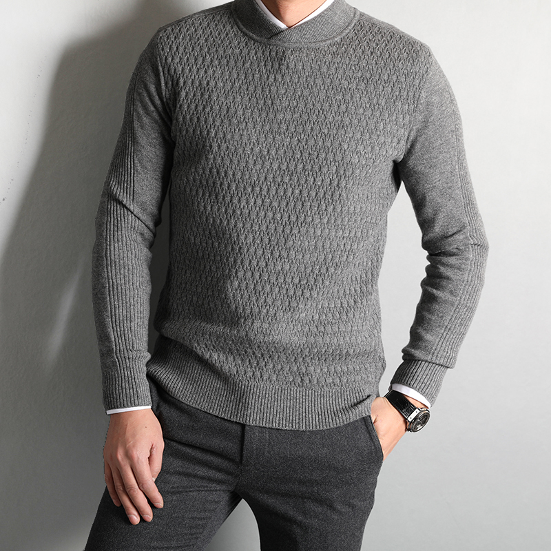 Người đàn ông Ý tinh khiết cashmere sợi jacquard thủ công màu xanh lá cây trái cây cổ áo người đàn ông áo len cashmere áo len daz366