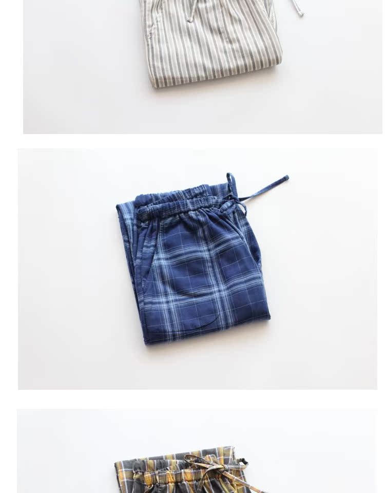 Quần kẻ sọc nam cotton mùa hè gạc đôi quần cotton mỏng phần rất thoáng khí mát quần quần thể thao nam