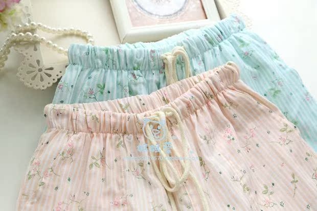 2 phụ nữ mùa hè cotton đôi gạc quần ngủ quần nhà nhà quần giản dị bánh mỏng hoa quần thun nam