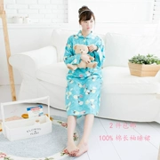 2 mảnh của mùa xuân và mùa thu của phụ nữ cotton đêm cotton dài tay được xay bằng vải sang trọng in váy trong váy dễ thương