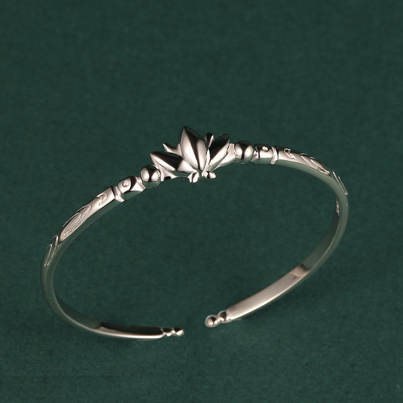 Fuli Lian Jinglianhua Bracelet, 925 Silver Bracelet for Both Men and Women, Gift for Girlfriend, Couple Mirror Lotus Flower