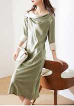 CATHYLADI Acetic Satin Dress Dow Collar Feminine Light Luxury Medium-length dress High end ins Vinegar Skirt