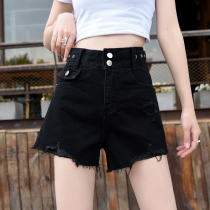 Black denim shorts womens summer thin 2021 new high waisted wide legs loose thin a character light color hot pants