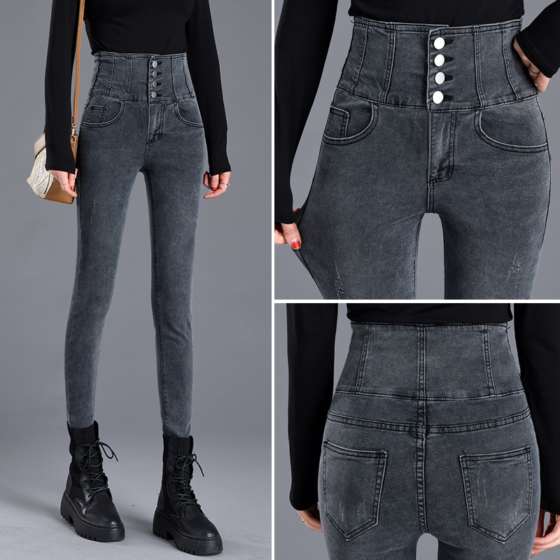 Ultra High Waist Sashimi Pants Jeans Lady Glean High Spring Clothing 2022 New Tight Fit 100 Hitch Grey Pants Tide