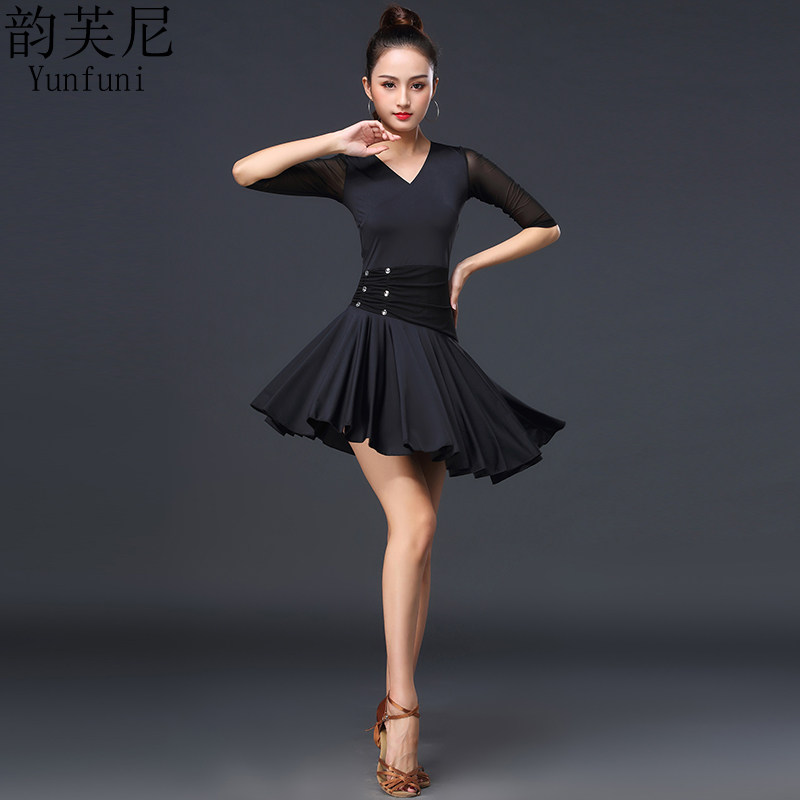 New Latin dance dress Women's year Adults High-end Dance Dress Black Professional Training Performance Suit Foreign Dress