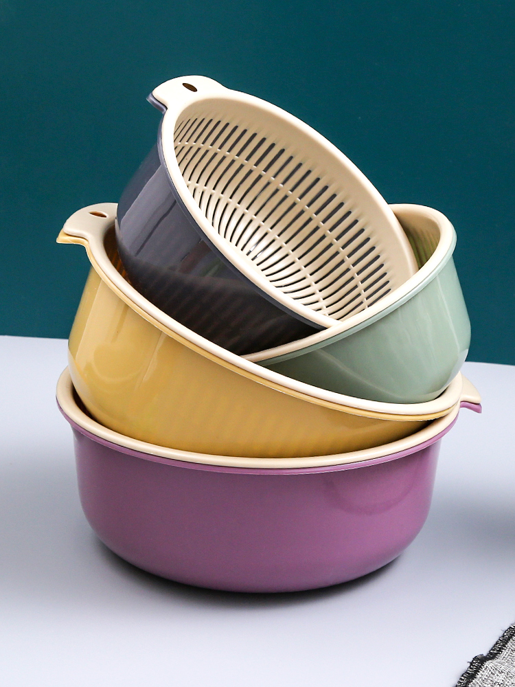 Double-layer vegetable washing and draining basket basket household kitchen sink round basket vegetable basket washing vegetable basket washing basin