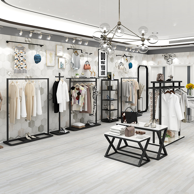 Clothing store hanging hanger display rack floor-to-ceiling women's clothing store shelf display Nakajima combination wrought iron hanging clothes rack
