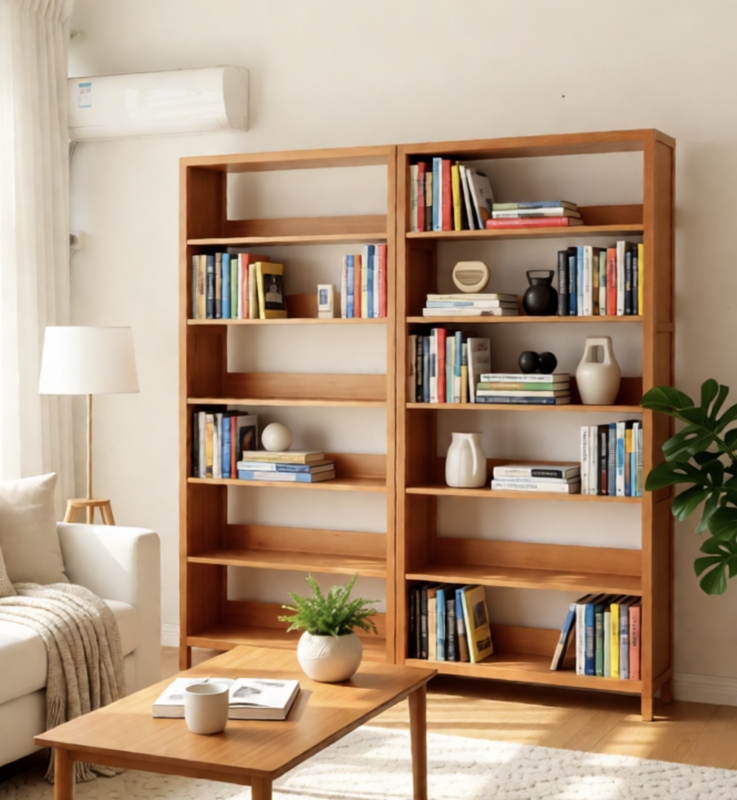 Solid Wood Bookshelf Floor-Standing Cherry Wood Children's Bookcase Storage Rack Log Bookcase Storage Cabinet Living Room Full Wall Simple