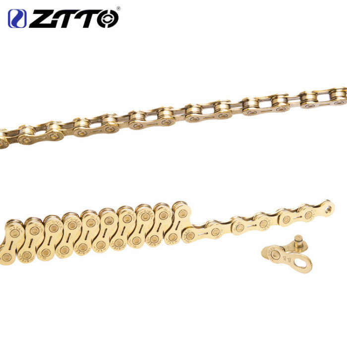 ZTTO bicycle 11-speed gold color semi-hollow chain universal bicycle chain with magic buckle 116L
