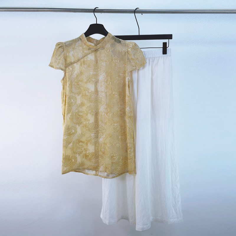 New Chinese-Style National Fashion Set for Women, Summer Short-Sleeve Mid-Length Top and High-Waisted Wide-Leg Pants, Elegant Two-Piece Set New Chinese-Style National Fashion Set for Women, Summer Short-Sleeve Mid-Length Top and High-Waisted Wide-Leg Pants, Elegant Two-Piece Set