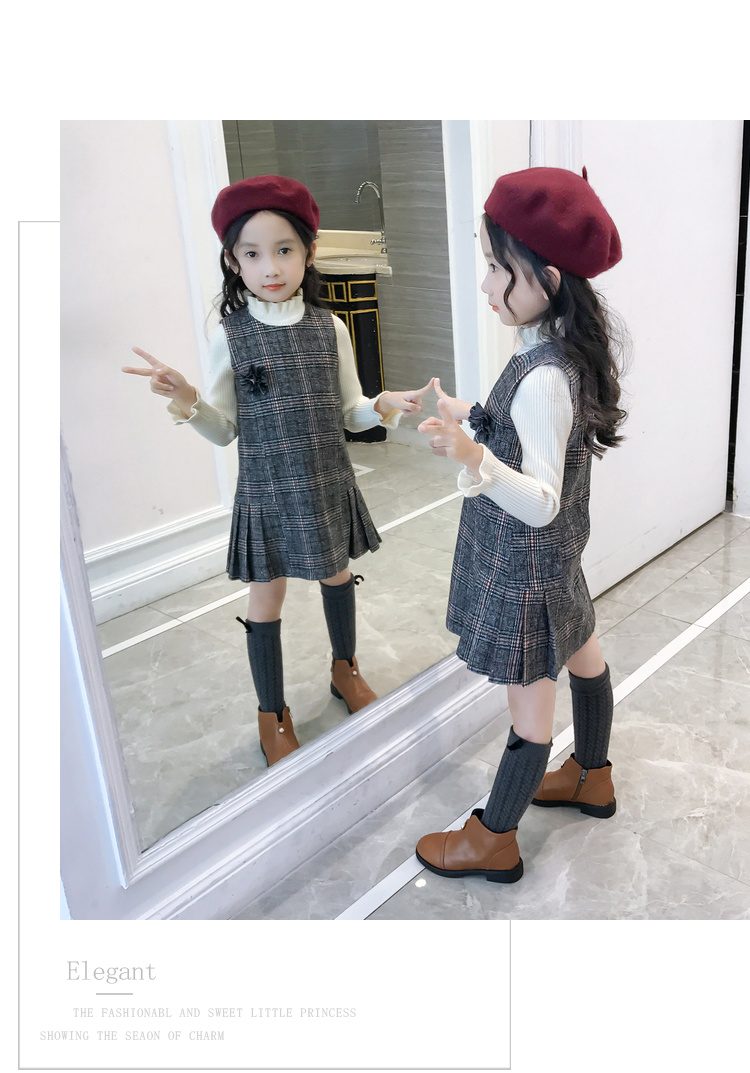 Váy vest nữ mùa thu và váy len mùa đông 2018 Quần áo trẻ em mới trong váy kẻ sọc lớn cho trẻ em cửa hàng quần áo trẻ em