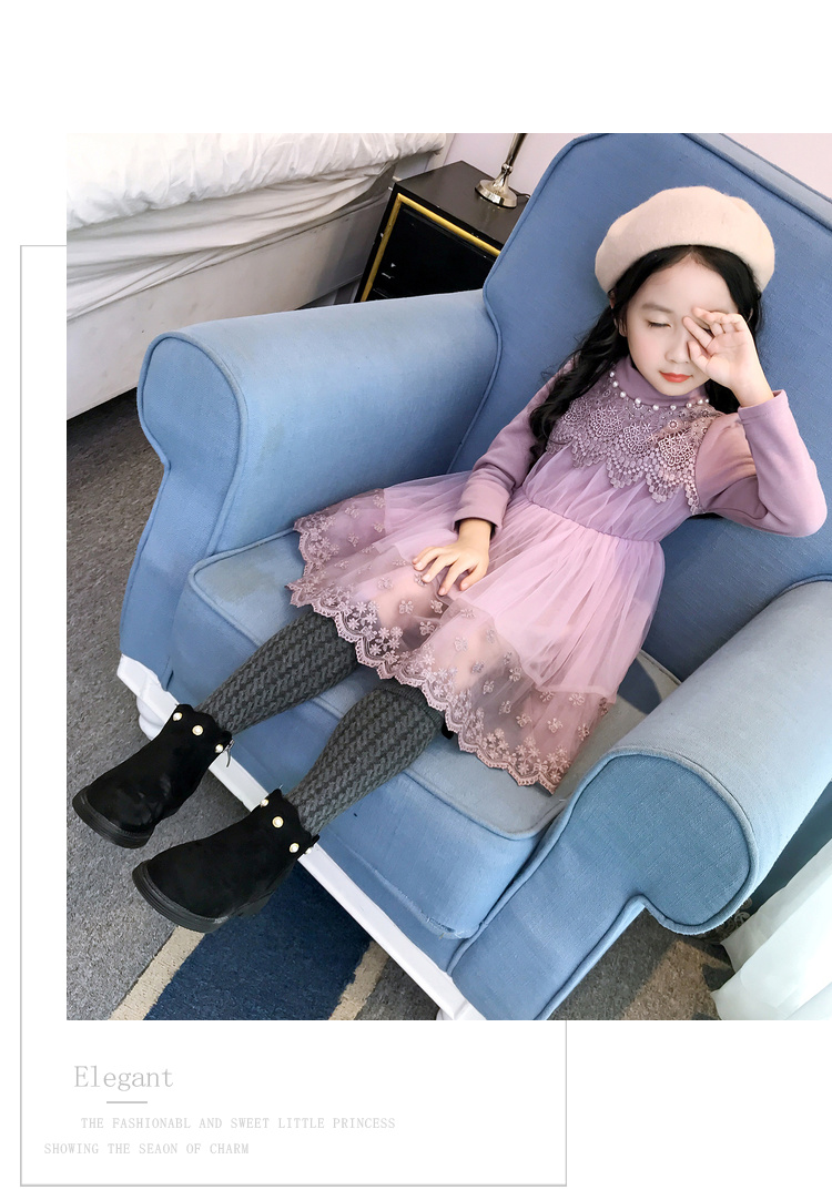Váy bé gái mùa đông 2018 quần áo trẻ em mới lớn bé váy ren công chúa trẻ em cộng với váy nhung ngoại quốc đầm trẻ em cao cấp