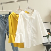 Micro fat 2019 xuân mới phiên bản Hàn Quốc của tay áo kèn 200 cân chị béo cỡ lớn áo sơ mi nữ rộng - Cộng với kích thước quần áo