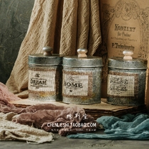 Ins style retro old European-style linen iron storage tank drum with lid grain storage tank props