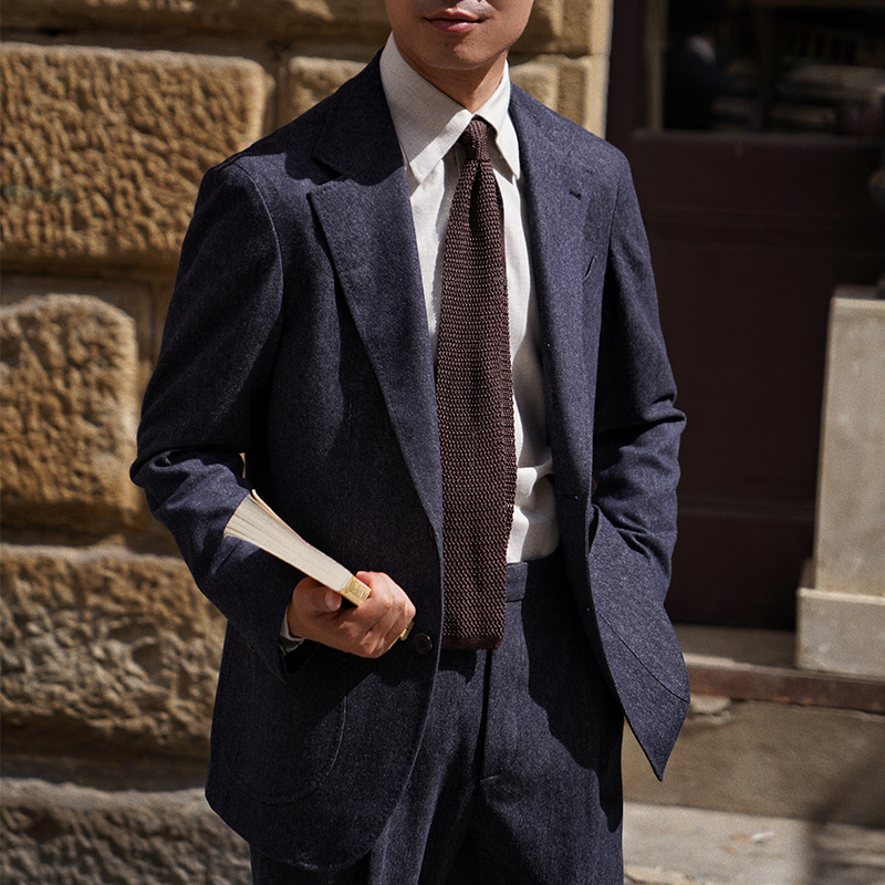 Cm Queen of Naples Loro Denim 150-Count Wool Flannel Full Linen Lining Italian Suit Cm Queen of Naples Loro Denim 150-Count Wool Flannel Full Linen Lining Italian Suit
