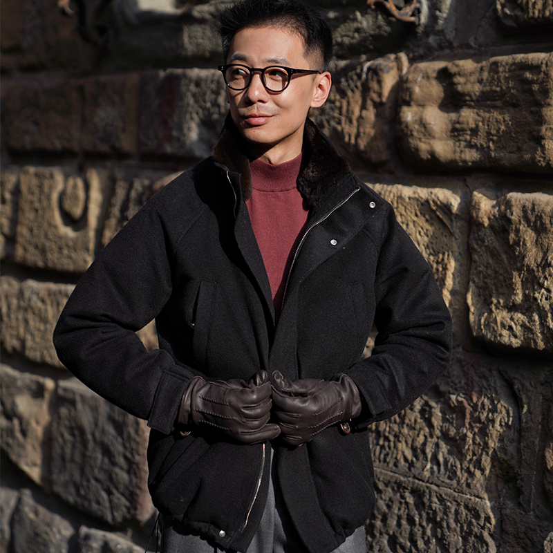 Cm Naples Queen Elegant Black Wool and Cashmere Blend Short White Goose down Ski down Jacket 165