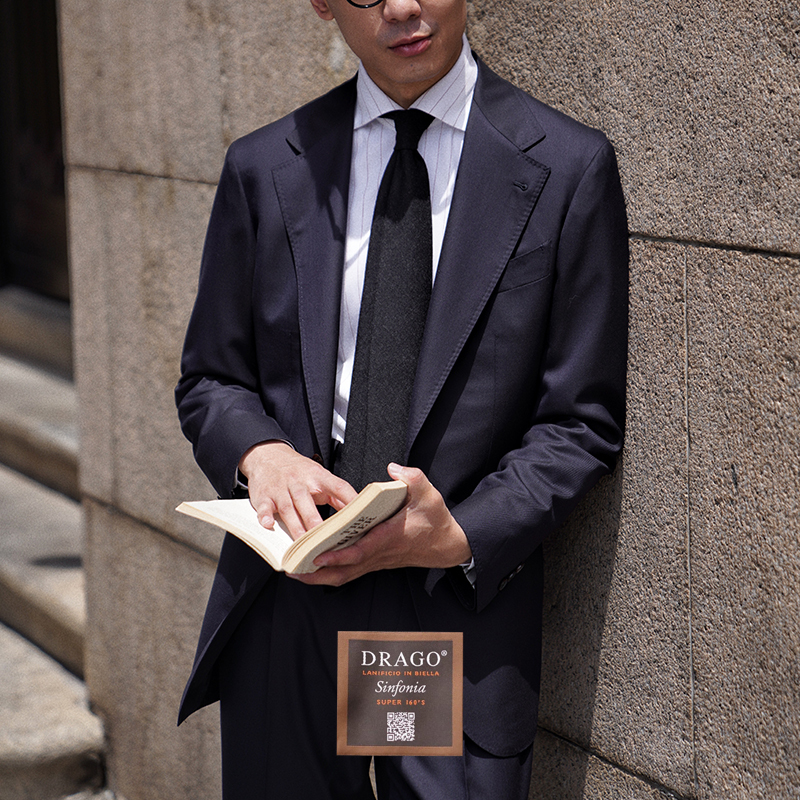 [Carmurat] cm Naples Drago 160-Piece Sinfonia Deep Navy Blue Full Linen Lining Suit 430