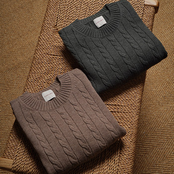 Cm queen of naples wool long staple cotton blend cable crew neck men's long sleeve knit sweater Cm queen of naples wool long staple cotton blend cable crew neck men's long sleeve knit sweater